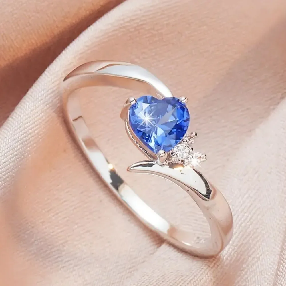 Heart Shaped Love Tanzanian Flame with Zircon Ring Size 7.5